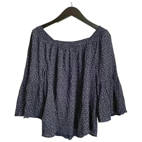 Chaps Women's Top Size Medium Navy Blue and White Flare Sleeve Scoop Neck - Picture 6 of 7